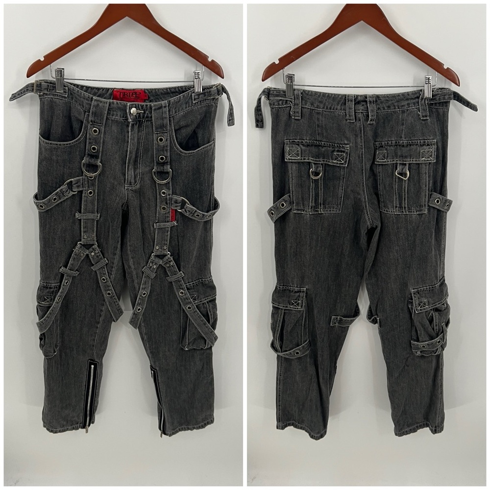 Tripp NYC Washed Black Relaxed Harness Cargo Jeans